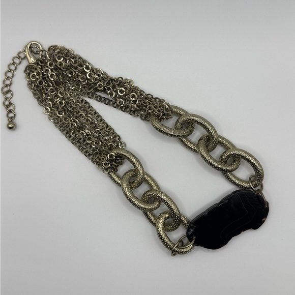 Gold Tone Chunky Chain Agate Statement Necklace EUC - Picture 3 of 8